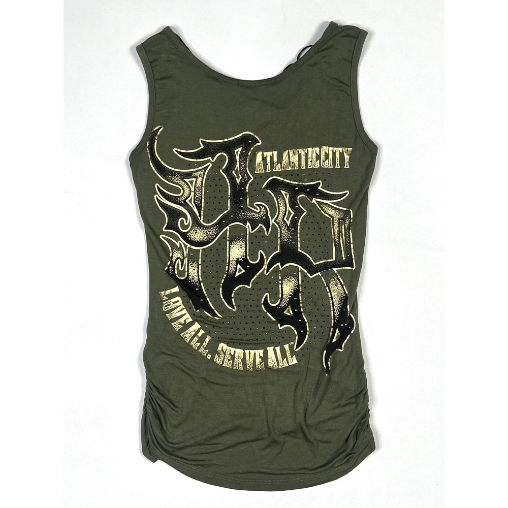 Hard Rock Tank Top Women's Medium Atlantic City Tie Front Green Love All